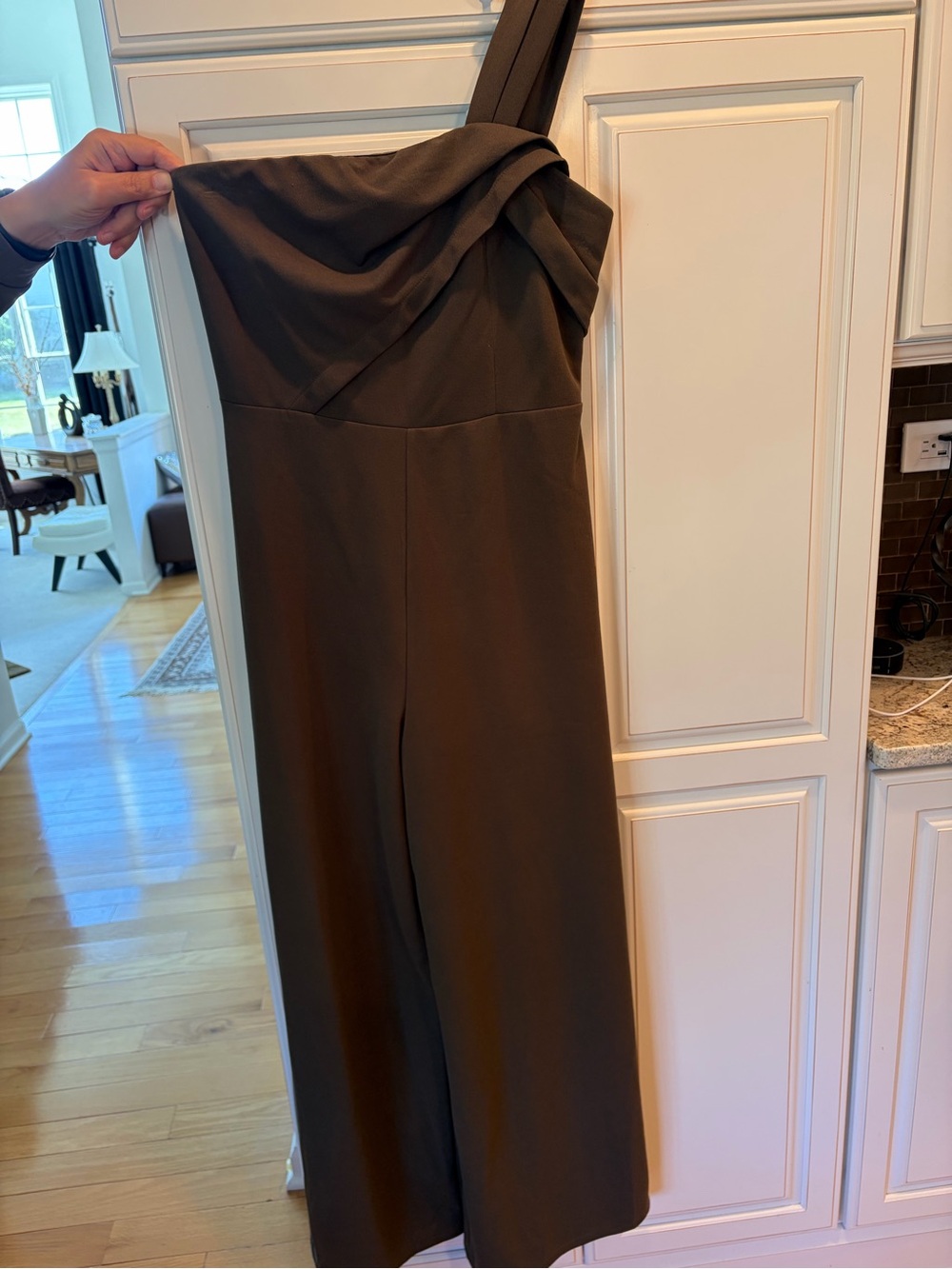 She + Sky Olive One-Shoulder Wide-Leg Jumpsuit